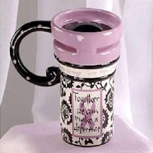  Pink Black Breast Cancer Awareness Coffee Tea Travel Mug 