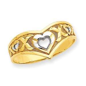  14k and Rhodium V Shaped with Heart Cut Out Ring   Size 6 