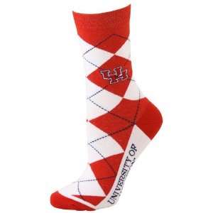  Houston Cougars Ladies White Red Argyle Socks: Sports 