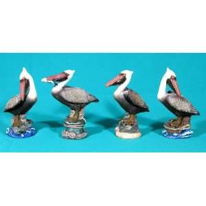  Handpainted Pelican Bird Figurine 4.75 (Set Of 4): Home 