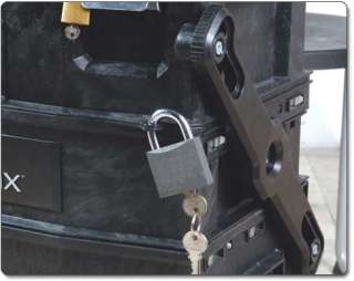 When the Mobile Work Station is pushed closed, a large front latch 