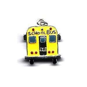  School School Bus Back, Yellow  Silver Plated Charm 