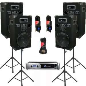   Three Way 12 Speakers, Stands and Cables DJ Set New CROWN1200CSET6