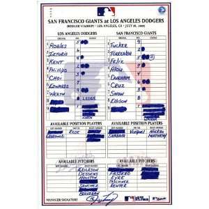  Giants vs. Dodgers 7 16 2005 Game Used Lineup Card 
