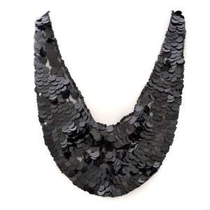 High Fashion Artisan Sequin Bib Necklace Gunmetal Black Lined in Black 