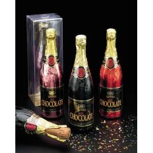 Life Size Milk Chocolate Champagne Bottle, Black with Gold Top:  