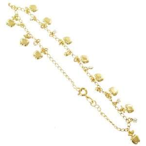 18 KT Gold Layered 8 x 6mm Apple and 2mm Round CZ Chain Anklet 10 inch 