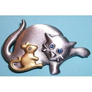 Spoontiques Pewter Pin / Brooch   Cat and Mouse 