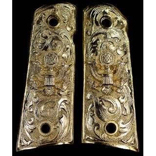  Pewter 1911 Gun Grips Oak Leaf Scroll Engraved Design 