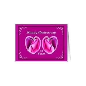  12 Year Anniversary with Two Rose Hearts Card Health 