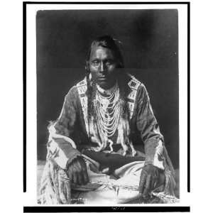 Wades in Water,Pigeon Indian,beaded buckskin shirt,leggings,braids 