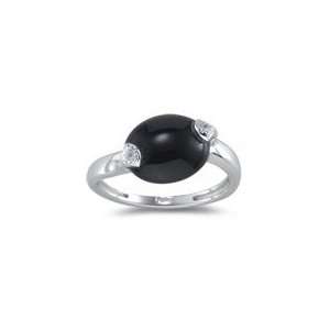  0.02 Ct Diamond & 3.42 Cts Onyx Ring in 14K White Gold 5.5 