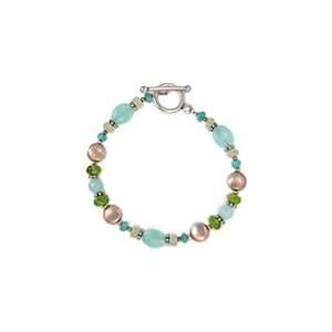  Gold Circle, Blue and Green Chalcedony and Peridot Beaded 