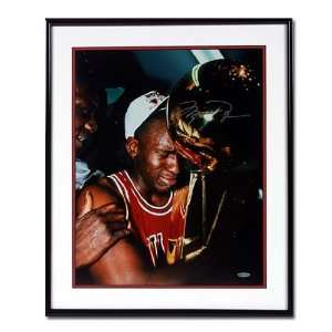 Michael Jordan Signed 16x20 Bulls Trophy Framed UDA:  
