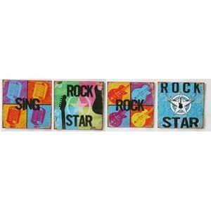 Set of 4 guitar themed Rock N Roll Metal Signs Plaques Wall Art 12 x 
