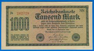 Imperial Germany banknote reichsbanknote 1000 Mark 1922  