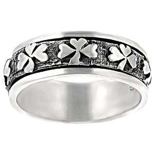   Sterling Silver Mens Oxidized Three leaf Clover Spinner Ring: Jewelry