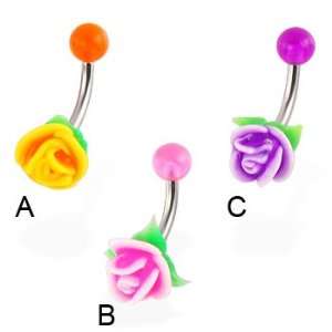  Acrylic rose belly button ring, orange   A: Jewelry