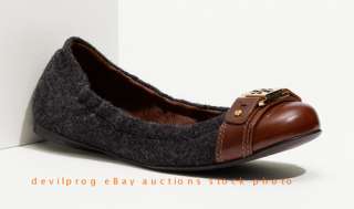 NIB TORY BURCH Ambrose Cap Toe Flat Shoe Size 8 Grey Flannel/Leather 