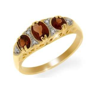  9ct Yellow Gold Garnet & Diamond Ring Size: 8.5: Jewelry