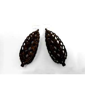  Brown 3D Pine Cone Wooden Earrings GTJ Jewelry