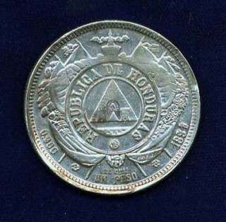 HONDURAS  REPUBLIC  1891/88  1 PESO SILVER COIN, XF/AU, NICE