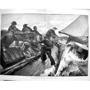  1879 YACHT RACING BUOY HAULING MAIN SHEET SAILING SEA 