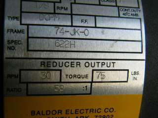 Baldor GP7404 Electric Motor 90VDC 1/8 HP Out RPM 30  