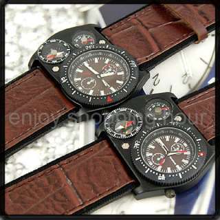 Military Style Compass Thermometer Mens Watch Brown 101  