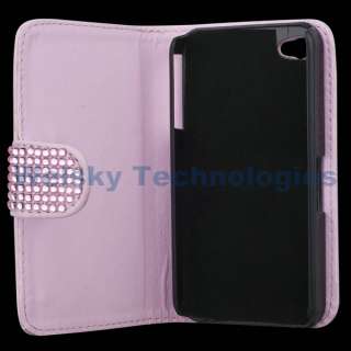 Leather Bling Rhinestone Hello kitty Case Guard Pouch For iPhone 4S 4G 
