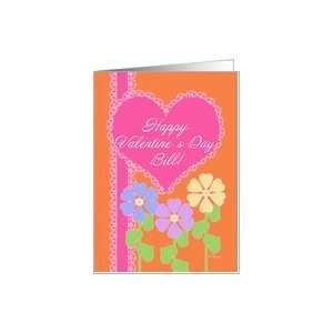  Happy Valentines Day Bill Pink Heart Lace & Flowers Card 