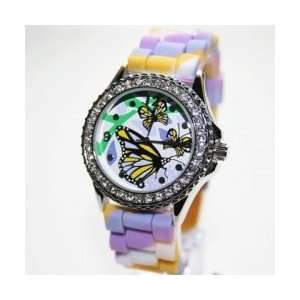   ylw Butterfly Rhinestone Silicone Watch #5573
