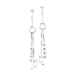  Sterling Silver Music Note with Bead Dangle Earrings 