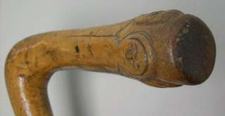 FOLK ART Antique OLD Hand Carved Folk Art Figural Faces Wood Cane 