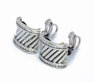 David Yurman Diamond & Sterling Silver 925 Ear Rings Earrings Cable 