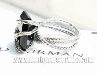 New David Yurman Diamond Cable Wrap Ring Black Onyx 16X12mm Comp.Sized 
