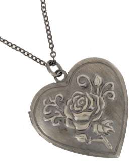 Dark Silver PL Rose Heart Photo Locket Pendant Necklace  