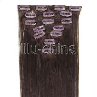 15inch 7pcs Clip on Remy Straight Human Hair Extensions #02,70g with 