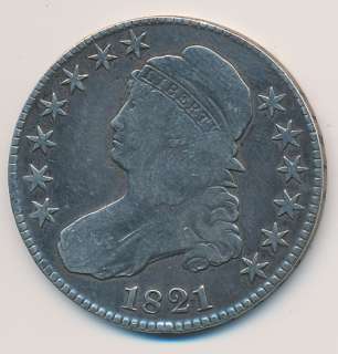1821 P Capped Bust Silver Half Dollar, 50 Cent Lettered Edge US, 12 11 