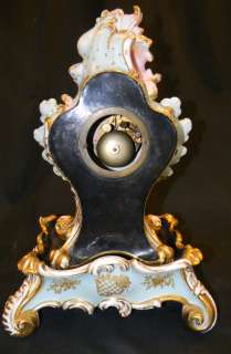 ANTIQUE 1820s JACOB PETIT PORCELAIN ROCOCO MANTEL CLOCK  