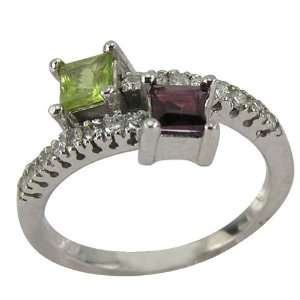  Peridot Garnet and Diamond Contemporary Ring   6.5 Da 