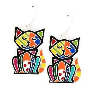  The Cutest Multi Color Enamel Cat Lovers Dangle Earrings 