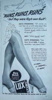 1940 LUX Stockings Hosiery Runs Runs Runs Sexy Legs Ad  