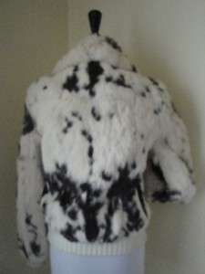   Animal Cow Print Real Fur BOMBER Jacket Crop Coat BOHO Hippie S  