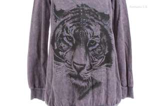 Tiger Print Long Sleeve Sweater Tunic Top with Rhinestones SMALL LIGHT 