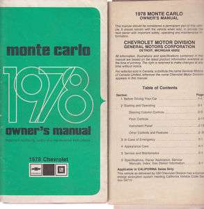 1978 Chevrolet Monte Carlo Owners Manual (B)  