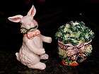 HP Bunny Rabbit BIG Jar Candy Dish 3D ROSES SPAGHETTI Grass ADORABLE 