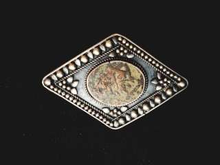 Vtg Israeli Yemenite Silver Pin/Brooch Ancient Coin,  
