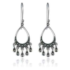  Sterling Silver Marcasite Teardrop Wire Earrings: Jewelry