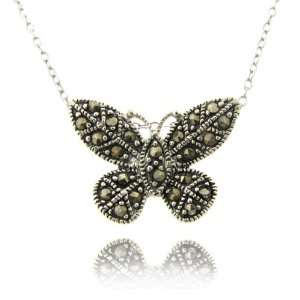  Sterling Silver Marcasite Butterfly Pendant Jewelry